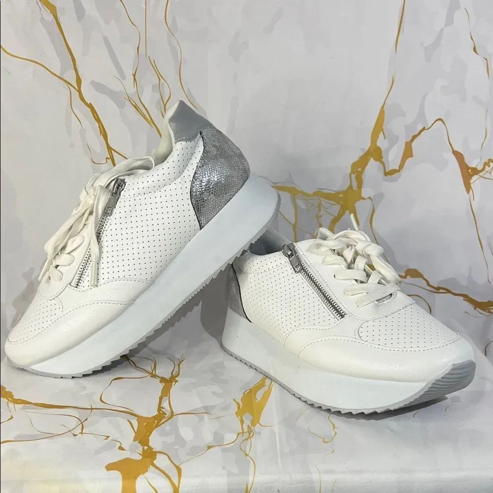 * Chic White and Silver Women's Sneakers